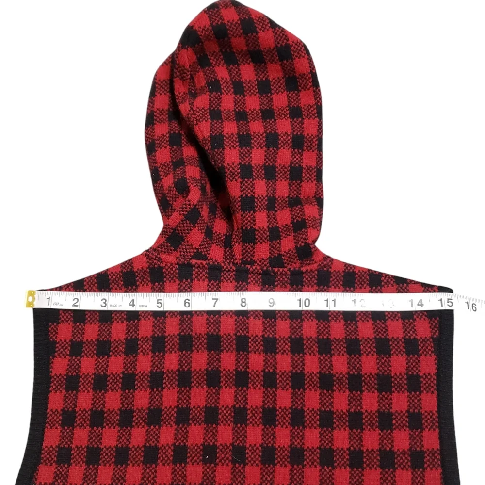 Woolrich Womens Buffalo‎ Plaid Lambswool Sweater Vest Faux Fur Hood Sz Medium